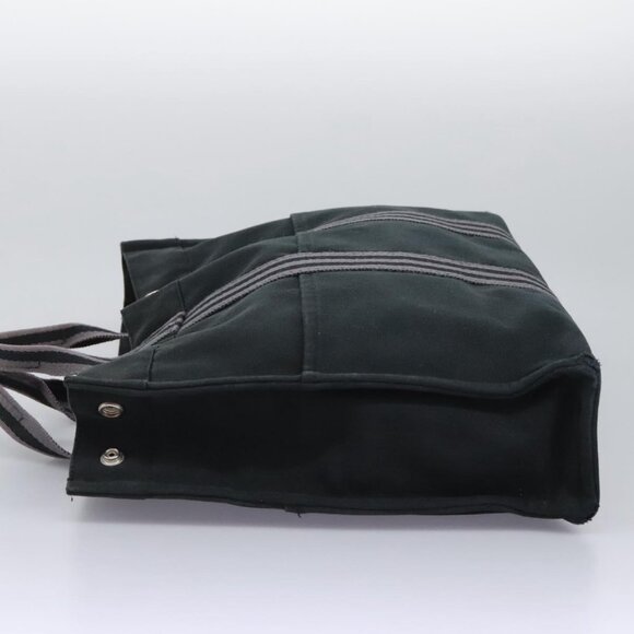 HERMES Fourre Tout MM Hand Bag Canvas Black Gray Silver Auth - Picture 4 of 16